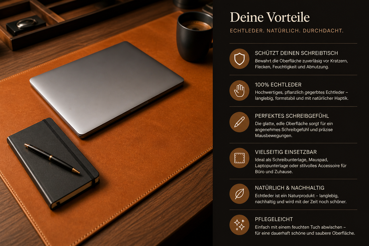Memoria Schreibunterlage PETER Cognac | Echtes Leder