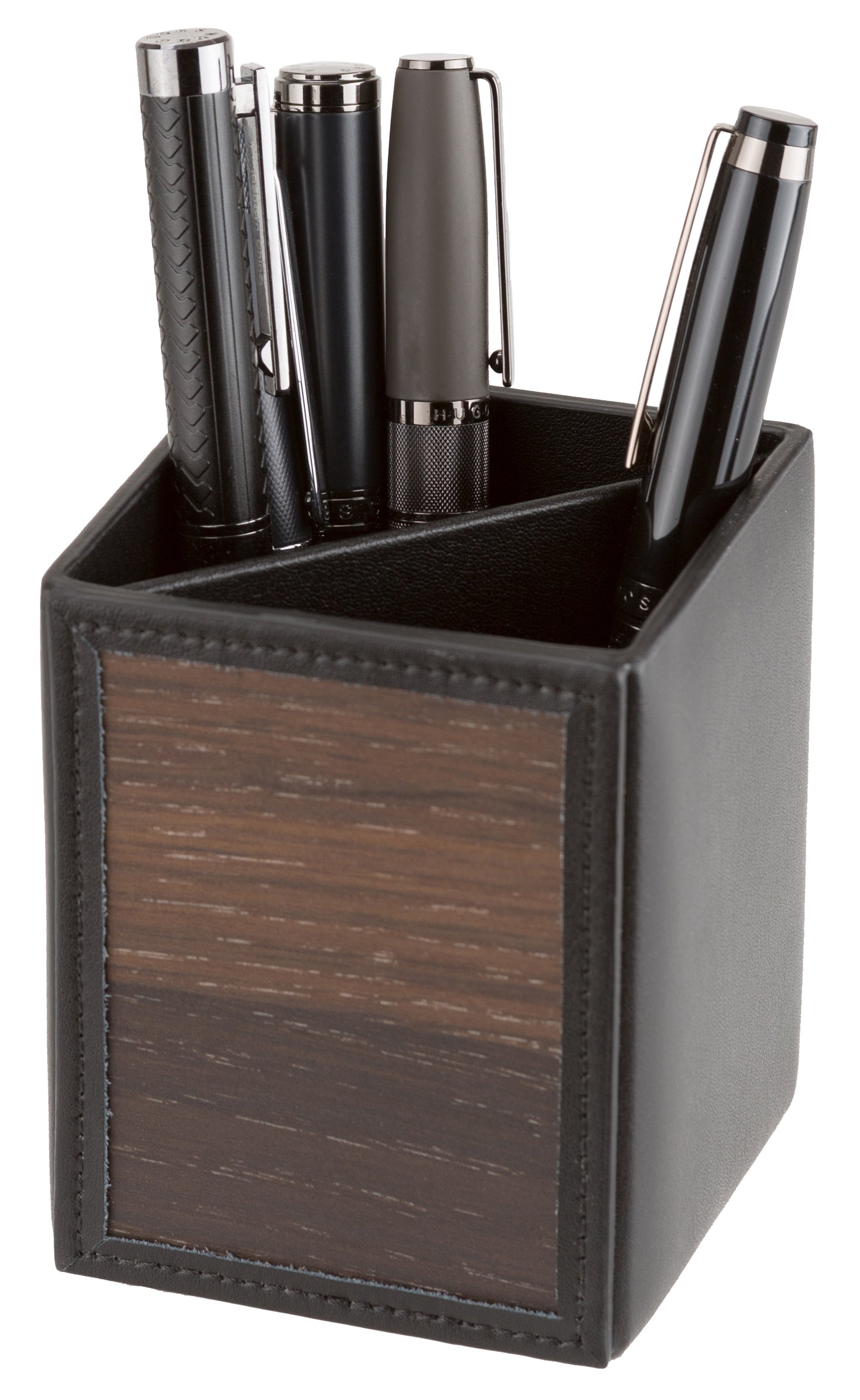 Sebastian Sturm Stifteköcher WILLIAM | Echtes Holz Räuchereiche und schwarzes Leder