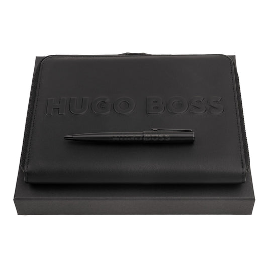 Hugo Boss Schreibset LABEL Black | Kugelschreiber und A5 Schreibmappe