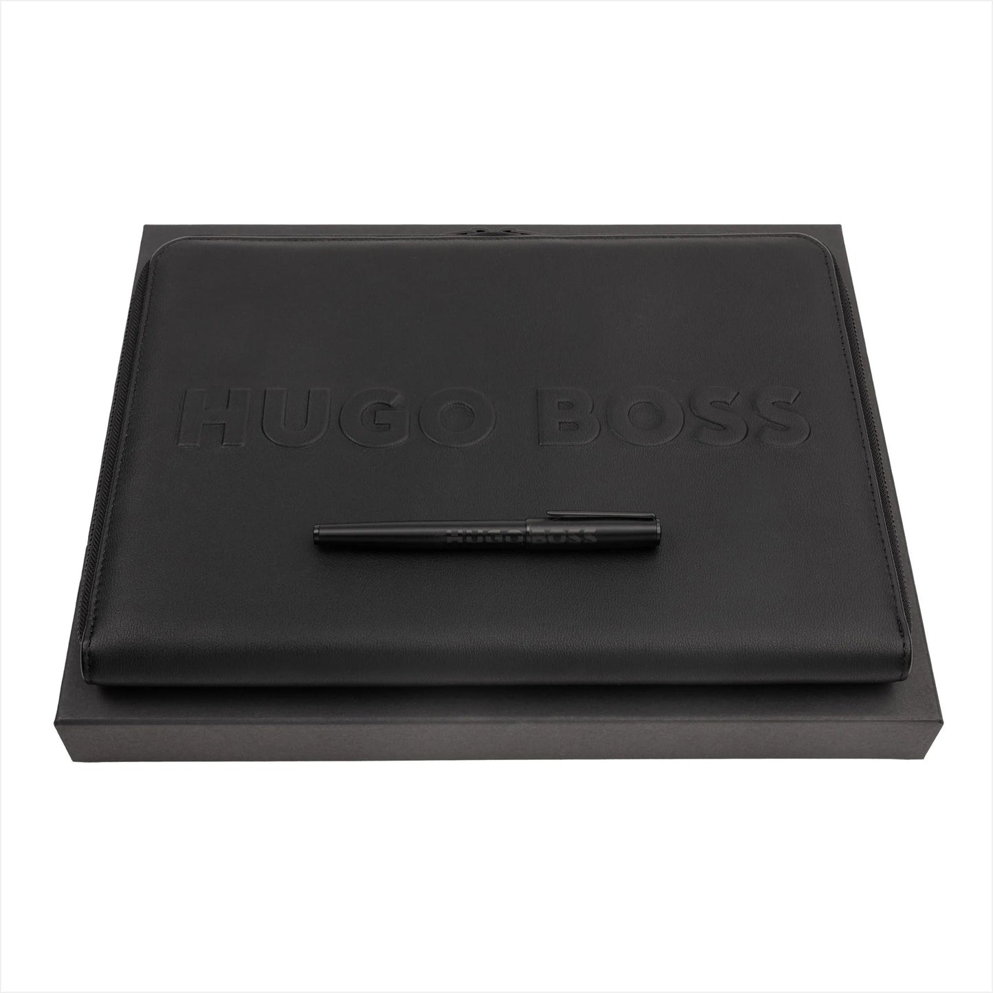 Hugo Boss Schreibset LABEL Black | Füllfederhalter und Konferenzmappe A4