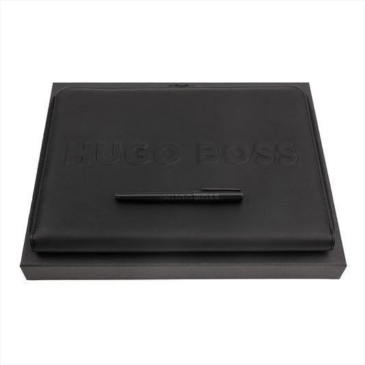 Hugo Boss Schreibset LABEL Black | Füllfederhalter und Konferenzmappe A4