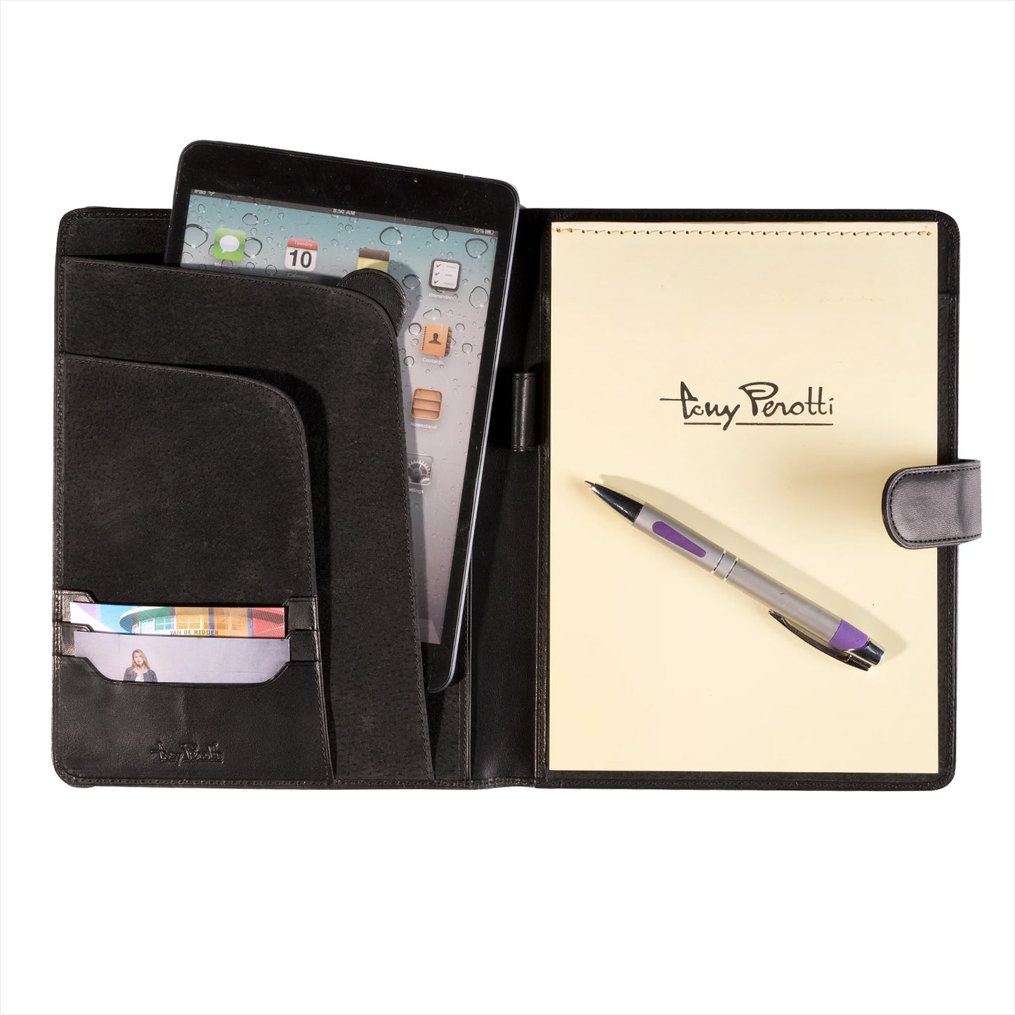 Tony Perotti Schreibmappe A5 Schwarz | Echtes Leder