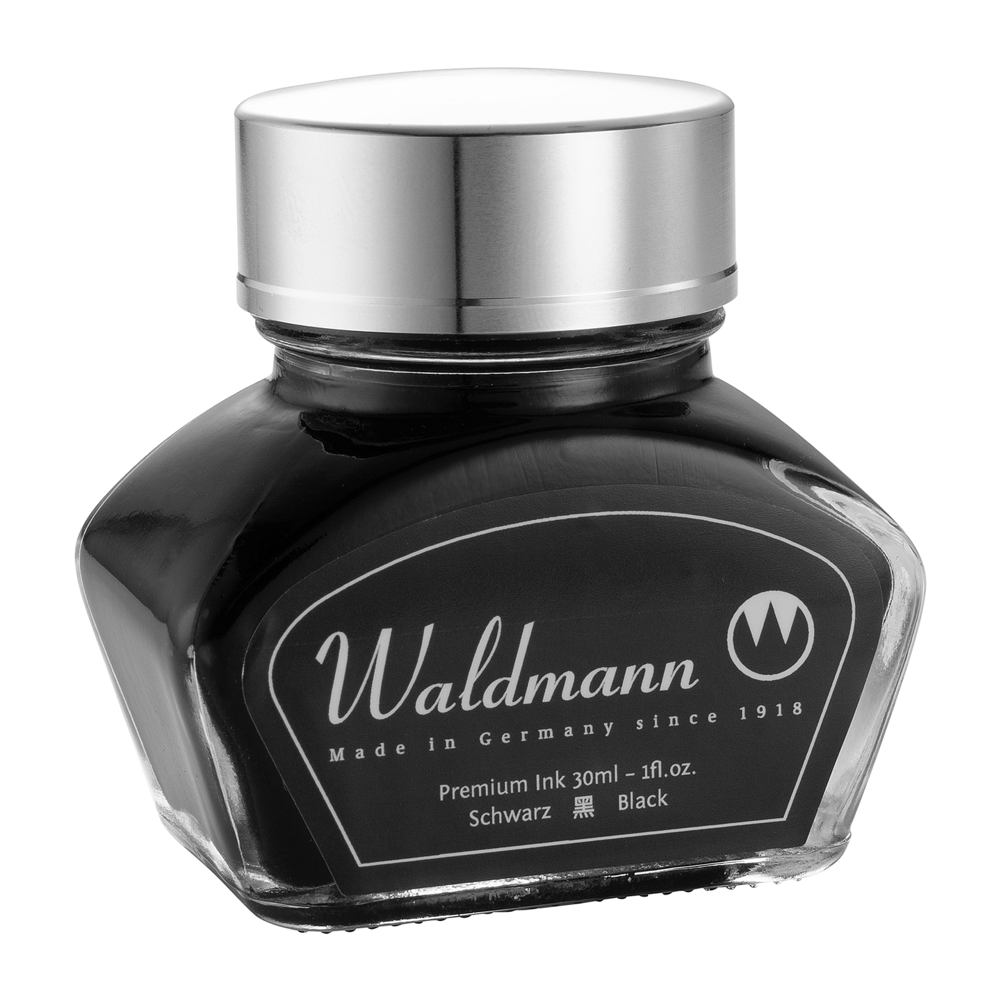 Waldmann Tintenglas Schwarz 30 ml Metalldeckel