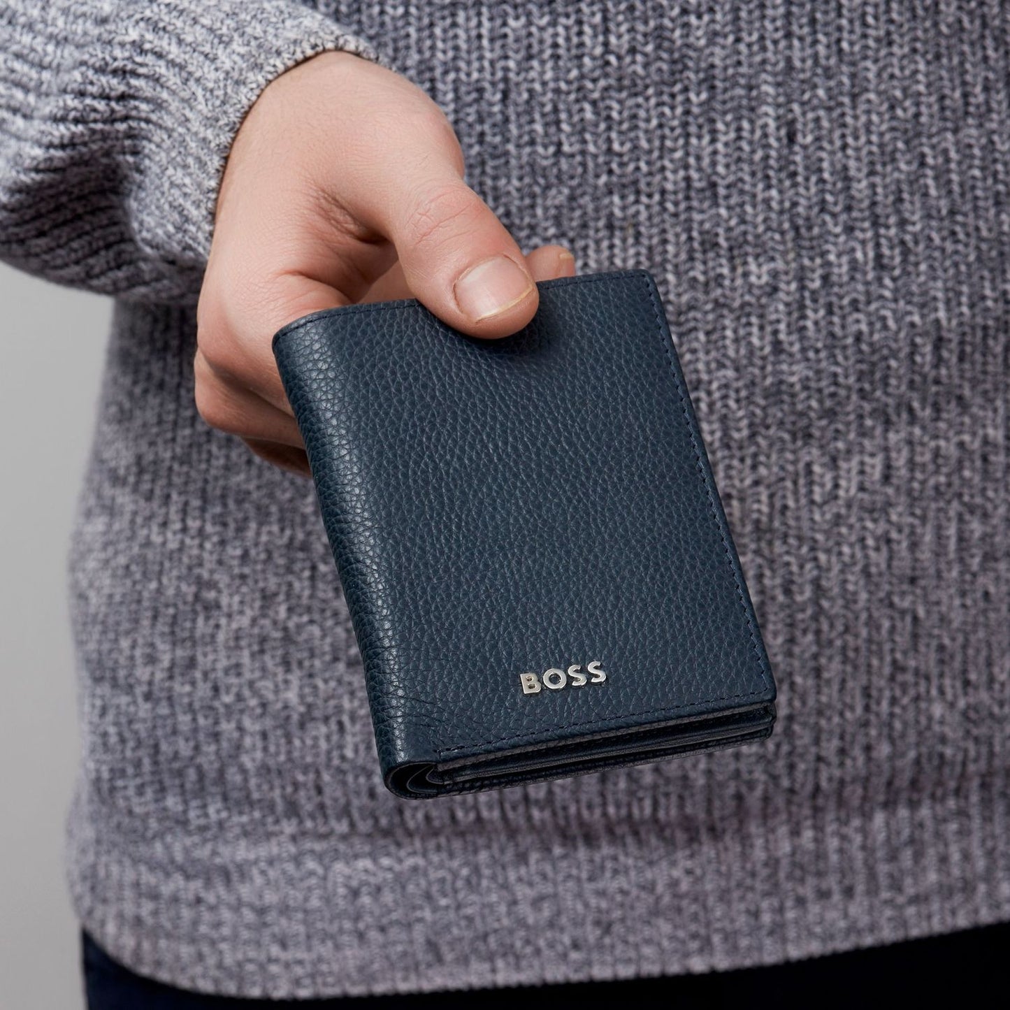 Hugo Boss Doppelkartenhalter Classic Grained Navy