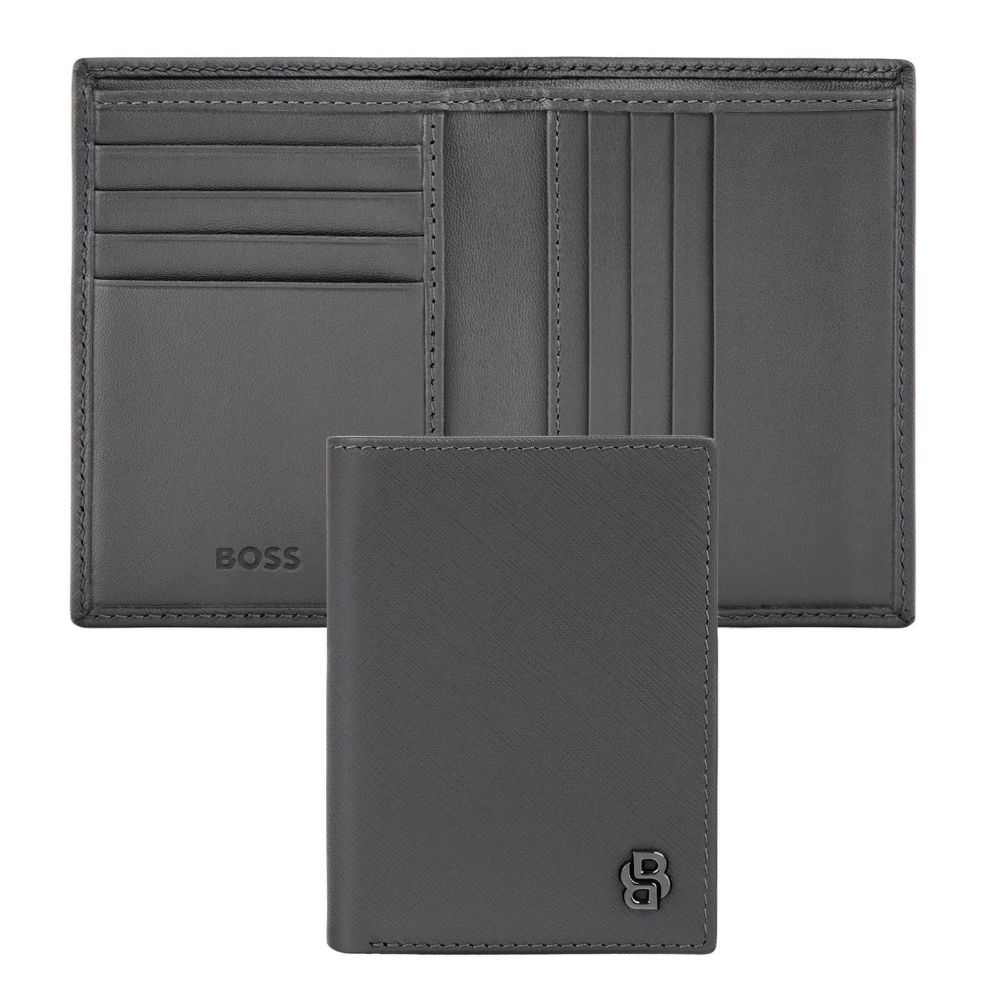 Hugo Boss Doppelkartenhalter Double B Saffiano Grey
