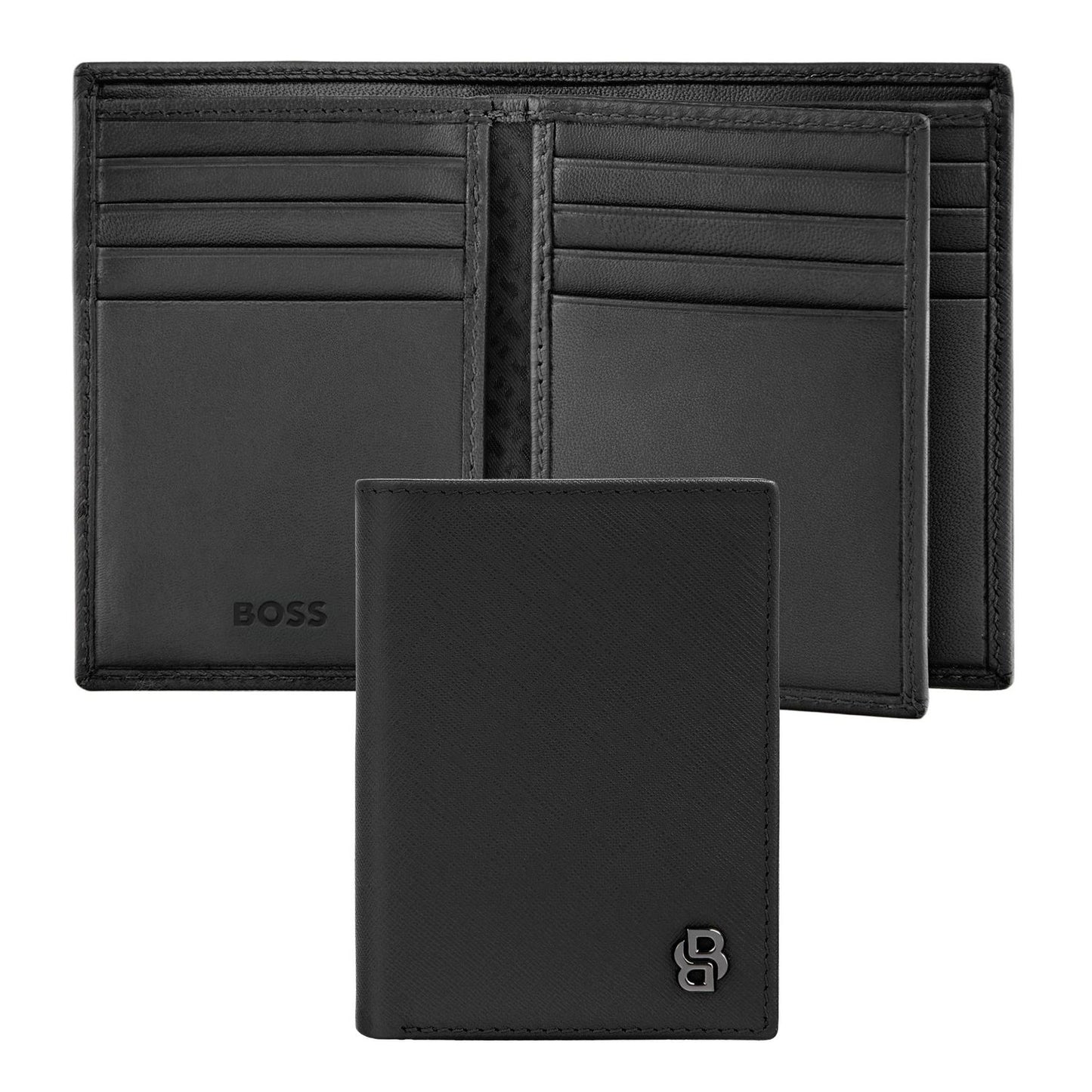 Hugo Boss Kartenetui mit Umschlag Double B Saffiano Black