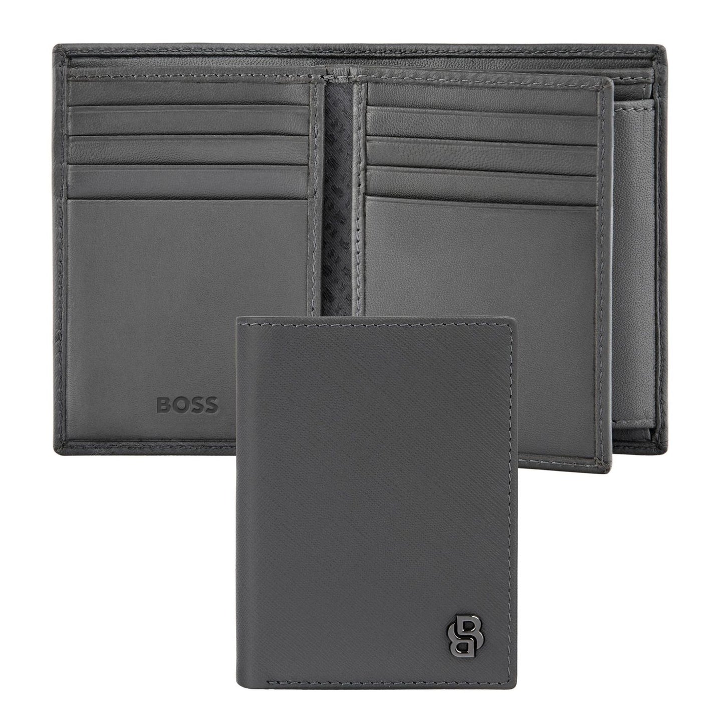 Hugo Boss Kartenetui mit Umschlag Double B Saffiano Grey