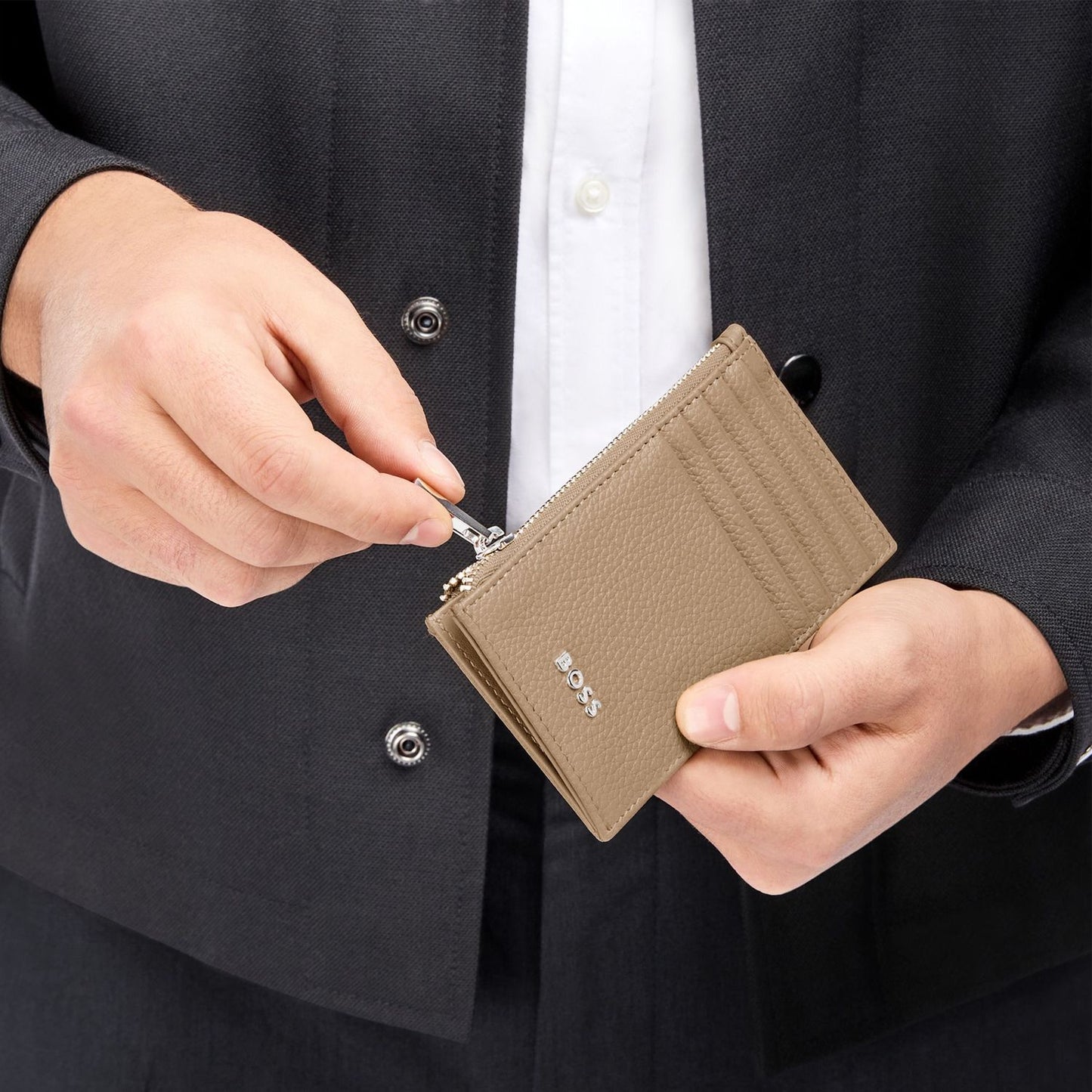 Hugo Boss Kartenhalter zip Classic Grained Camel
