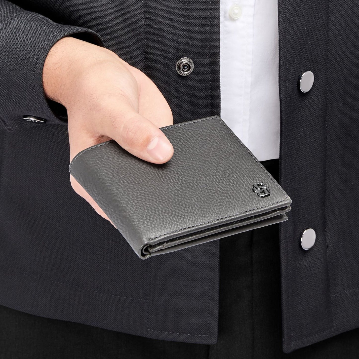 Hugo Boss Brieftasche & geldbörse mit Klappe Double B Saffiano Grey