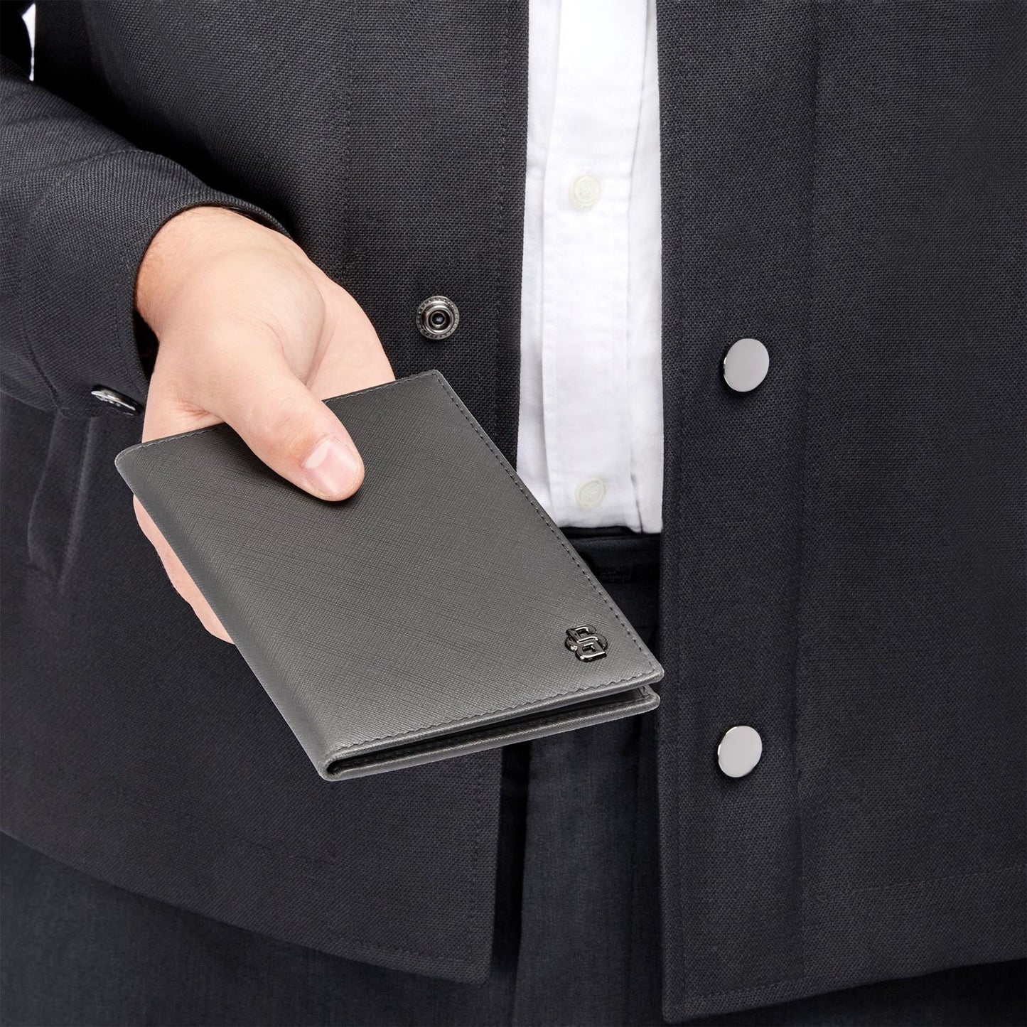 Hugo Boss Reisebrieftasche Double B Saffiano Grey