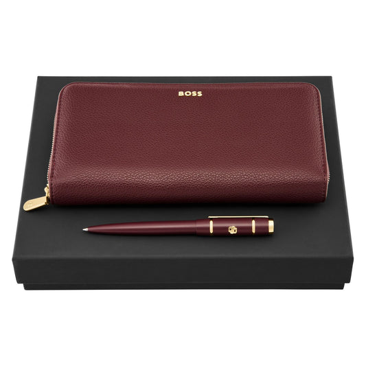 Hugo Boss Set HUGO BOSS Burgundy (kugelschreiber & brieftasche)