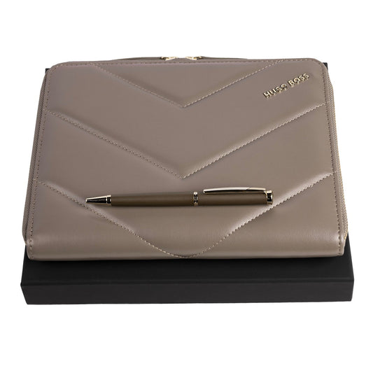 Hugo Boss Set HUGO BOSS Taupe (Kugelschreiber & A5 Konferenzmappe)