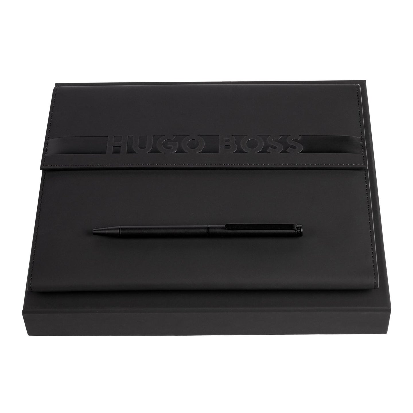 Hugo Boss Set Cloud Matte Black (Kugelschreiber & A5 Schreibmappe)