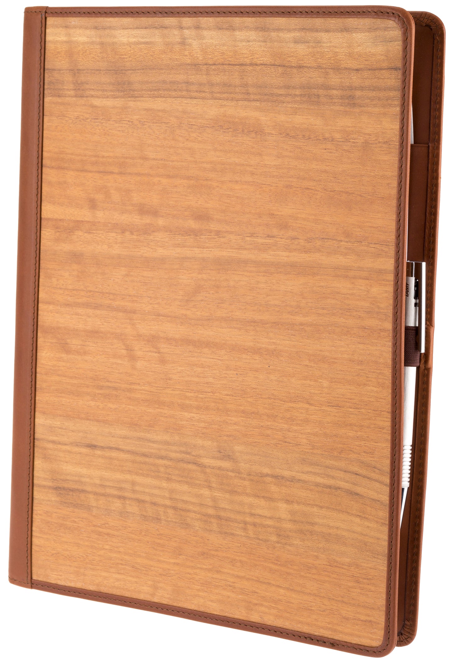 Sebastian Sturm Schreibmappe MARCO A4 | Echtes Holz Amazaque und braunes Leder