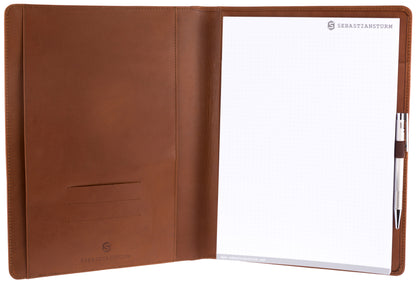 Sebastian Sturm Schreibmappe MARCO A4 | Echtes Holz Amazaque und braunes Leder