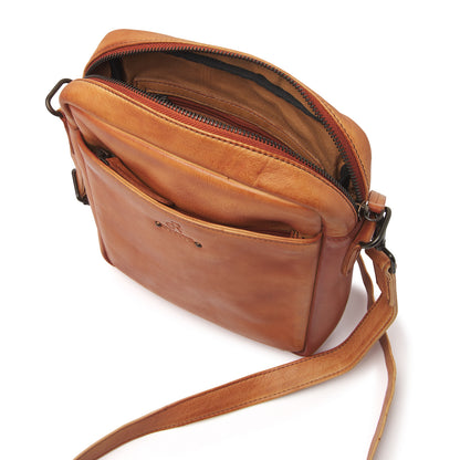 dR Amsterdam Schultertasche TAMPA Camel 933575 | Echtes Leder