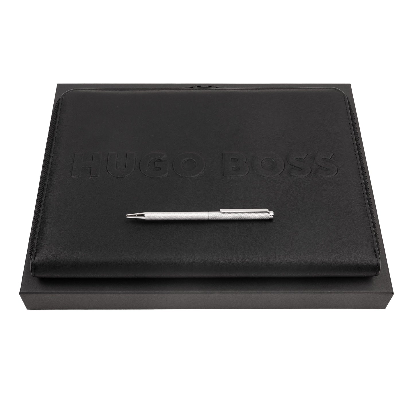 Hugo Boss Schreibset CLOUD Chrome | Kugelschreiber und A4 Schreibmappe