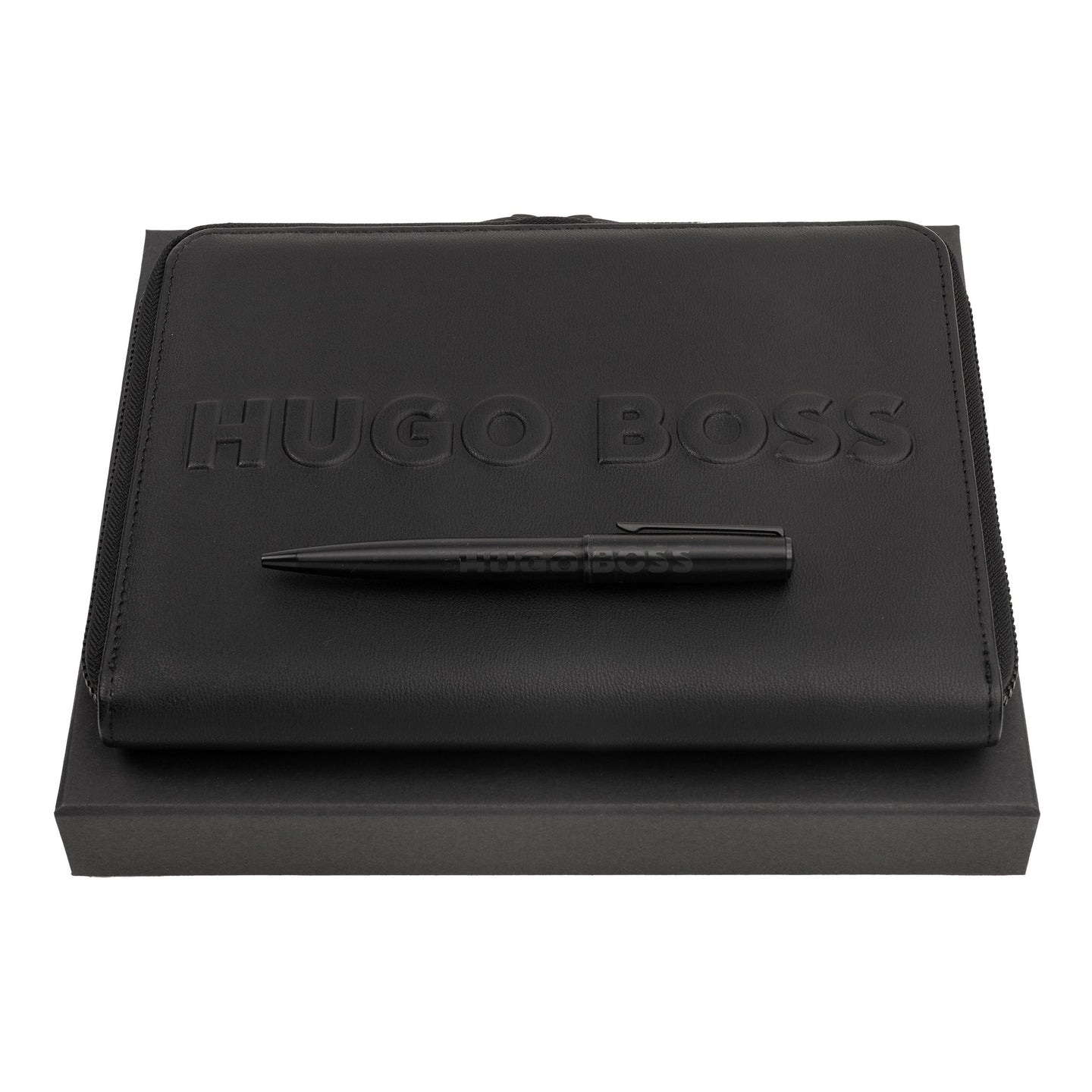 Hugo Boss Schreibset LABEL Black | Kugelschreiber und A5 Schreibmappe