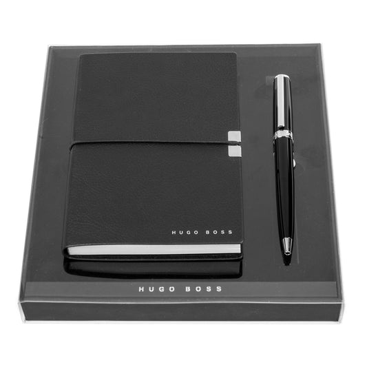 Hugo Boss Schreibset ELEGANCE STORYLINE Black | Kugelschreiber und A6 Notizblock