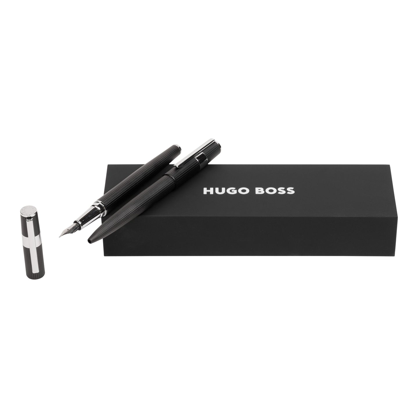 Hugo Boss Schreibset GEAR PINSTRIPE Black / Chrome | Kugelschreiber und Füllfederhalter