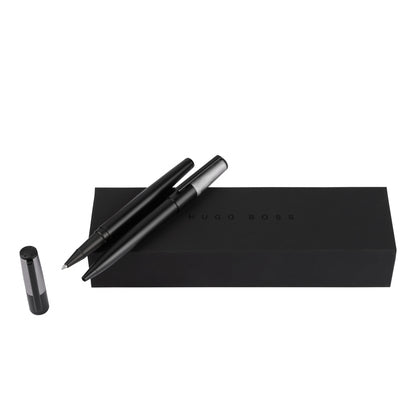 Hugo Boss Schreibset GEAR Minimal Black & Chrome | Kugelschreiber und Tintenroller