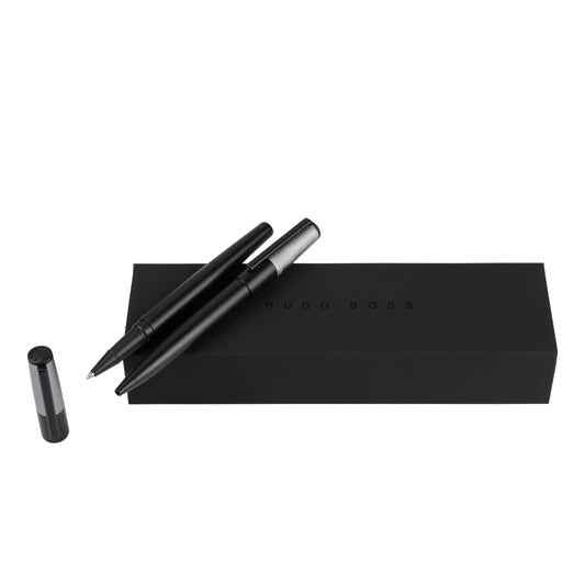 Hugo Boss Schreibset GEAR Minimal Black & Chrome | Kugelschreiber und Tintenroller