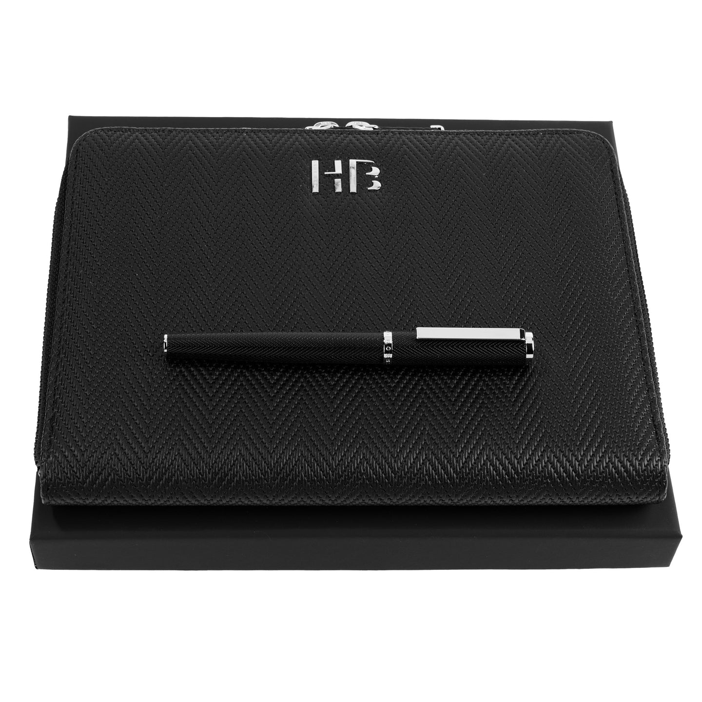 Hugo Boss Schreibset Herringbone | Tintenroller und Konferenzmappe A5