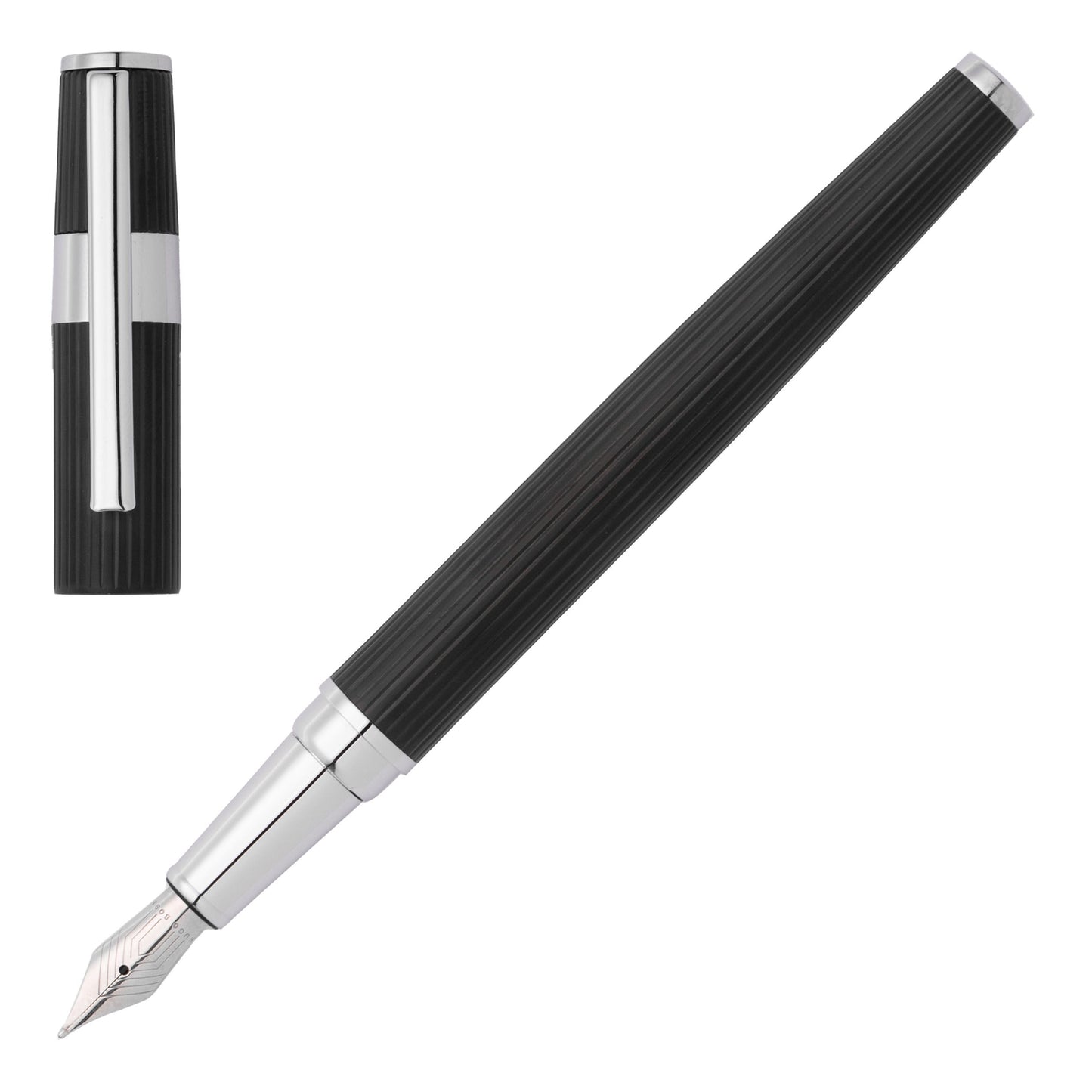 Hugo Boss Schreibset GEAR PINSTRIPE Black / Chrome | Kugelschreiber und Füllfederhalter