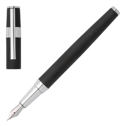 Hugo Boss Schreibset GEAR PINSTRIPE Black / Chrome | Kugelschreiber und Füllfederhalter