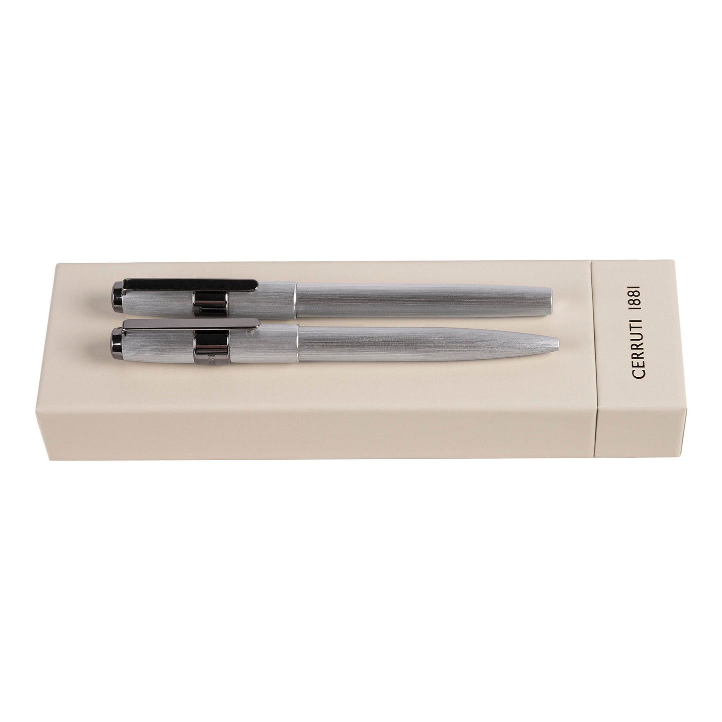 Cerruti 1881 Set BLOCK Brushed Chrome | Kugelschreiber und Tintenroller