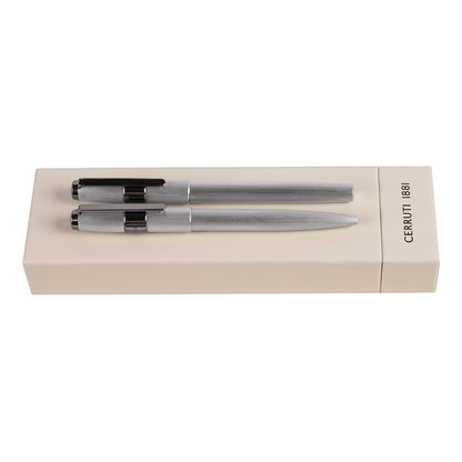 Cerruti 1881 Set BLOCK Brushed Chrome | Kugelschreiber und Tintenroller