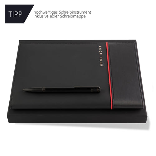 Das Schreibset Hugo Boss Set EXPLORE BRUSHED erhalten Sie als Set mit Schreibmappe und Kugelschreiber